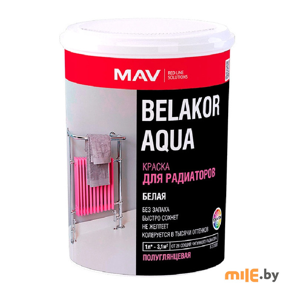 Краска для радиаторов MAV Belakor Aqua белая полуглянцевая 1 л