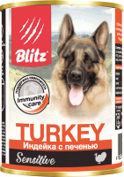 Влажный корм для собак Blitz Pets Sensitive Индейка с печенью / 4056