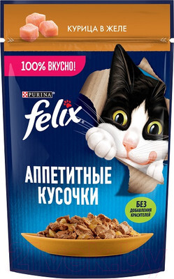 Влажный корм для кошек Felix Аппетитные кусочки с курицей в желе