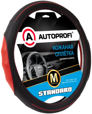 Оплетка на руль Autoprofi SL-2502 BK/RD (M)