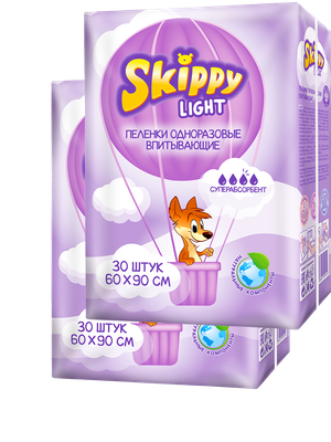 Набор пеленок одноразовых детских Skippy Light впитывающих с суперабсо
