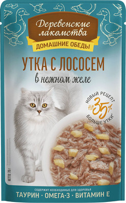 Влажный корм для кошек Деревенские лакомства Утка с лососем в нежном ж