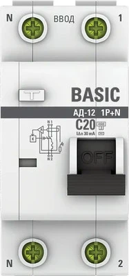 Дифференциальный автомат EKF Basic АД-12 1P+N 20А 30мА АС C / DA12-20-