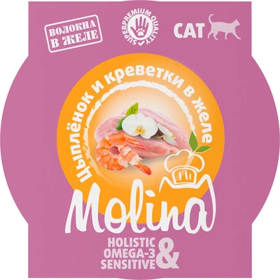 Влажный корм для кошек Molina Цыпленок и креветки в желе