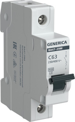 Выключатель автоматический Generica ВА47-29М 1P 63А 4.5кА C / MVA21-1-