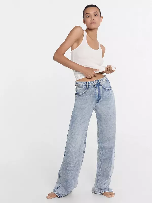 Брюки женские джинсовые wide leg fit голубые