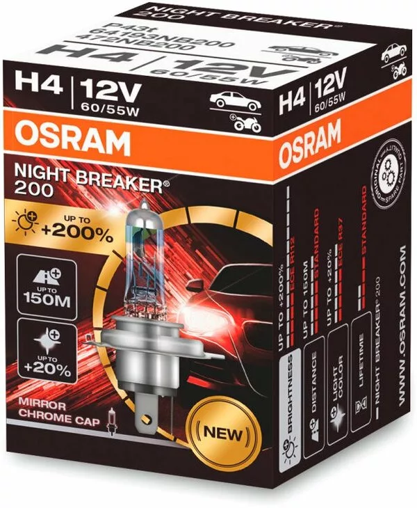 Галогенная лампа Osram Night Breaker 200 H4 64193NB200 (картонная коро