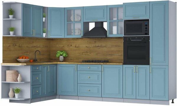 Готовая кухня Интерлиния Мила Шато 1.88x3.2 ВТ левая (океан/океан/дуб 