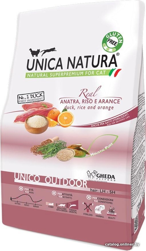Сухой корм для кошек Unica Natura Unico Outdoor с уткой, рисом и апель