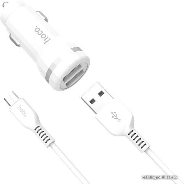 Автомобильное зарядное Hoco Z27 microUSB (белый)