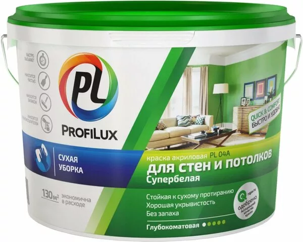 Краска Profilux ВД PL-04А акриловая для стен и потолков (14 кг, суперб