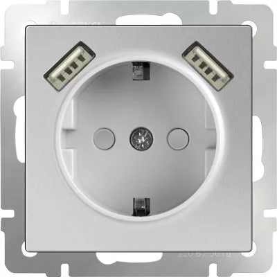 Розетка Werkel WL06-SKGS-USBx2-IP20 (серебряный)