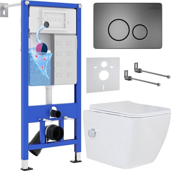 Унитаз подвесной Roxen Cube Bidet One Rimless 6 в 1 StounFix Dual Fres
