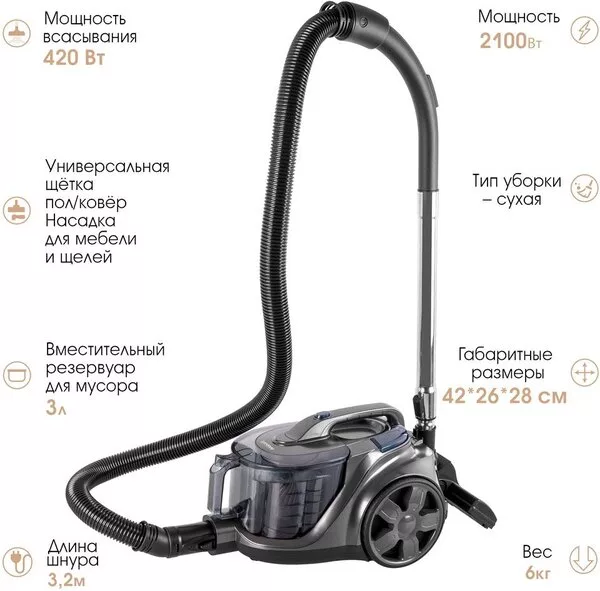 Пылесос Endever SkyClean VC-670 (серый/синий)