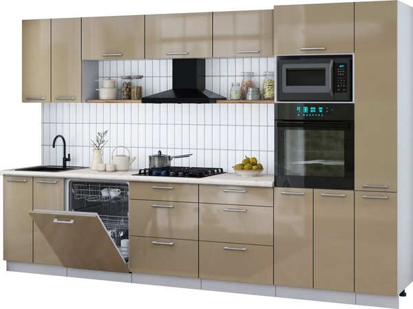 Готовая кухня Интерлиния Мила Gloss 3.3-ПМ1 (капучино глянец/капучино