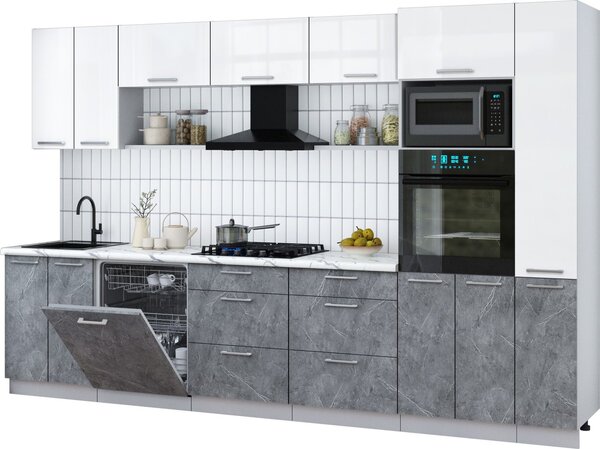Готовая кухня Интерлиния Мила Gloss 3.3-ПМ1 (керамика/белый глянец/бел
