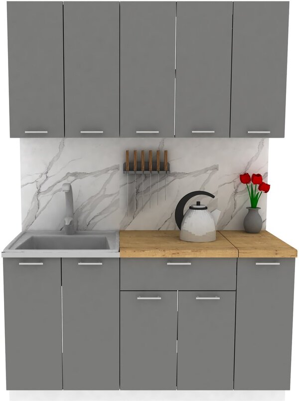 Готовая кухня ЭлиГард Lion 1.5 (дымчатый алмаз/дуб бунратти)