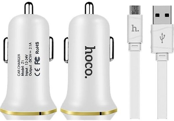 Автомобильное зарядное Hoco Z1 microUSB (белый)