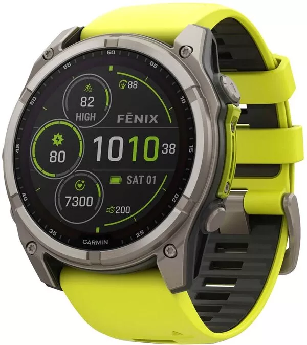 Умные часы Garmin Fenix 8 Solar, Sapphire 51мм (титановый, желтый сили