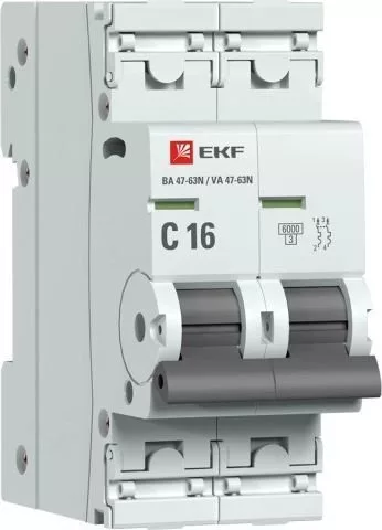 Выключатель автоматический EKF PROxima ВА 47-63N 2P 16А (C) 6кА M63621