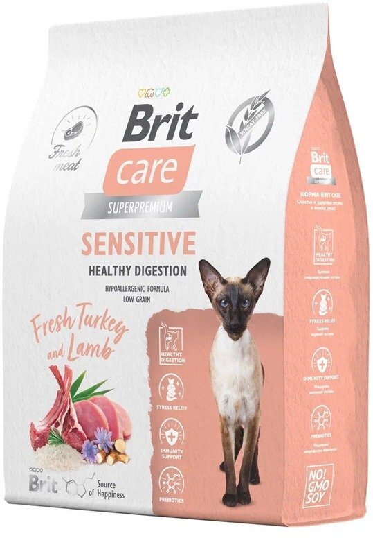 Сухой корм для кошек Brit care Superpremium Sensitive с индейкой и ягн