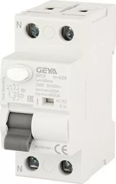Устройство защитного отключения GEYA GYL9-2P-63A-30mA 2P 63A 6 kA 30mA