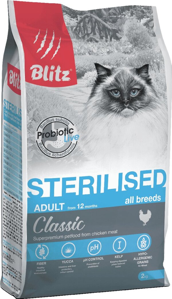 Сухой корм для кошек Blitz Classic Chicken Adult Sterilised All Breeds