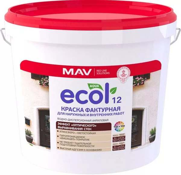 Краска Ecol 12 фактурная ВД-АК-1312 15 кг (белый)