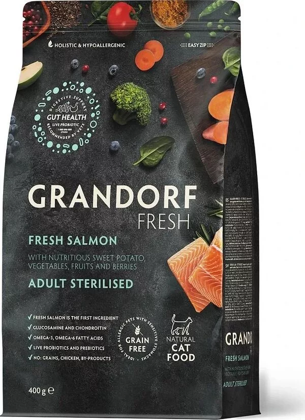 Сухой корм для кошек Grandorf Fresh Adult Sterilised (Лосось и батат) 