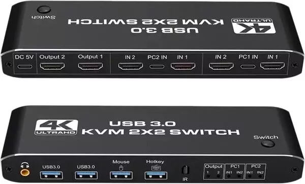 KVM переключатель USBTOP 2х2 HDMI 4K USB3.0