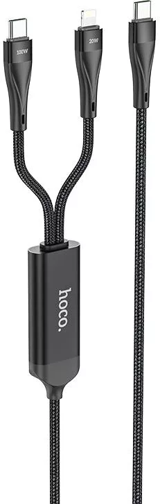 Кабель Hoco U102 USB Type-C - USB Type-C+Lightning (1.5 м, черный)