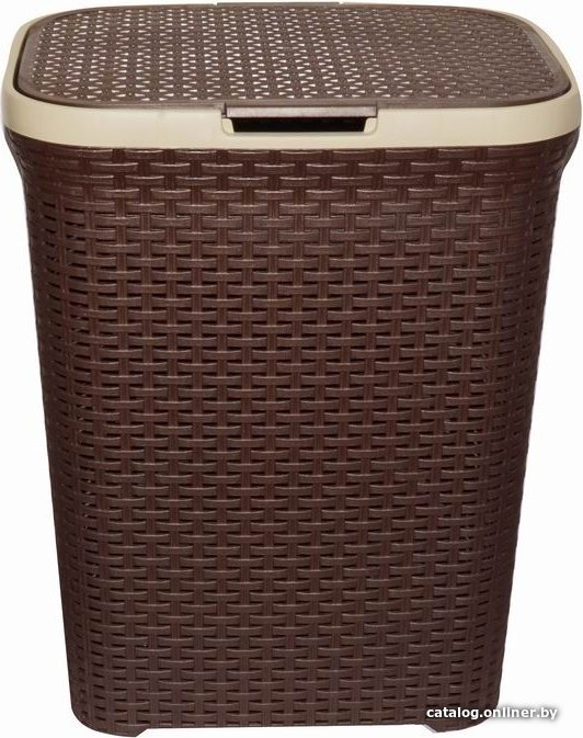 Корзина ВиолетПласт для белья 60 л с крышкой Ротанг (коричневый)