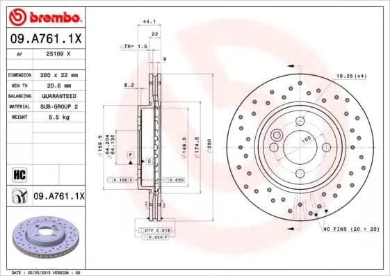 Тормозной диск Brembo 09A7611X