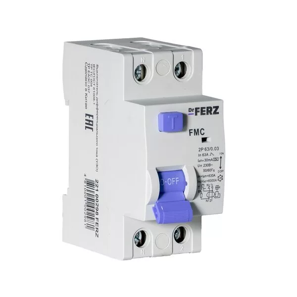 Устройство защитного отключения Dr.Ferz FMC-1P+N 63A 30mA 6kA A 2M 221