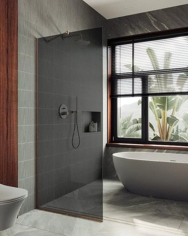 Душевая стенка MaybahGlass 99x195 MGD-1355-2у (графитовое стекло/бронз