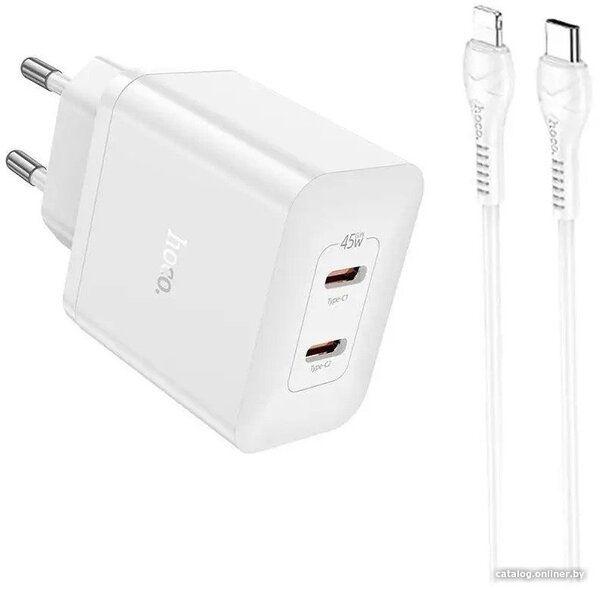 Сетевое зарядное Hoco N35 Lightning (белый)