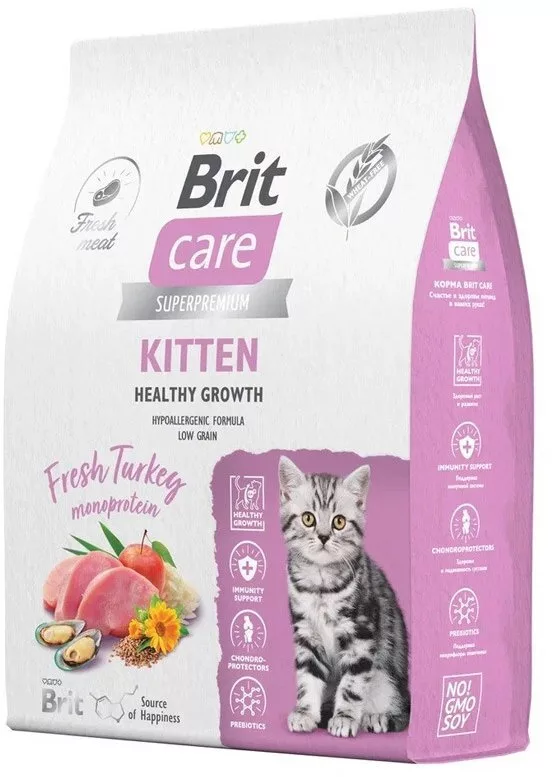 Сухой корм для кошек Brit Care Cat Kitten Healthy Growth с индейкой 7 