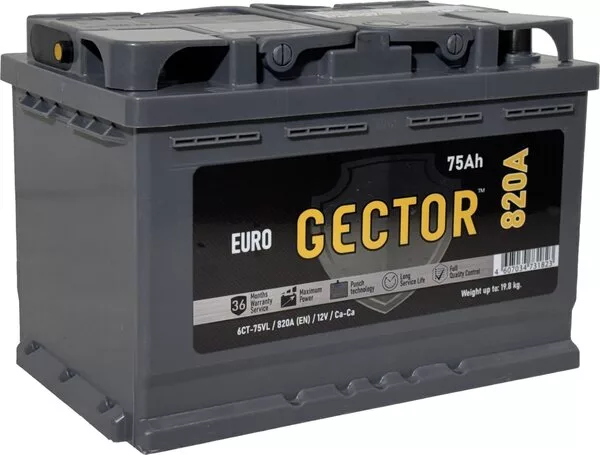 Автомобильный аккумулятор Gector 75 R (75 А·ч)