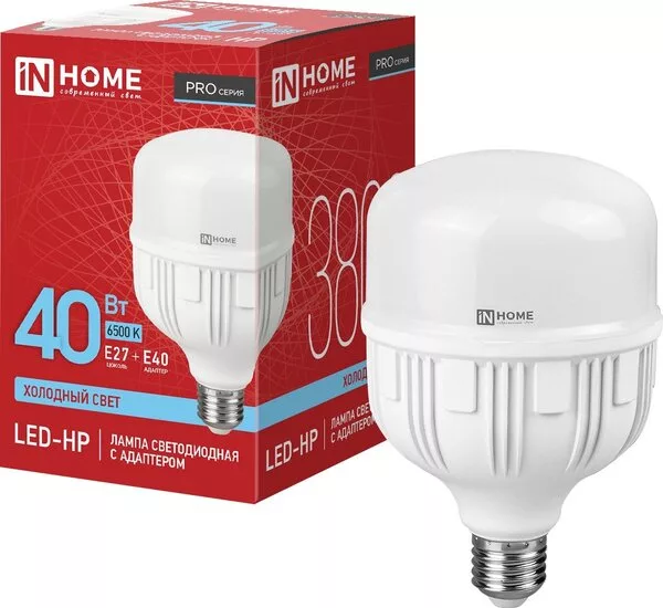Светодиодная лампочка In Home LED-HP-Pro 40 Вт 230В Е27 с адаптером E4