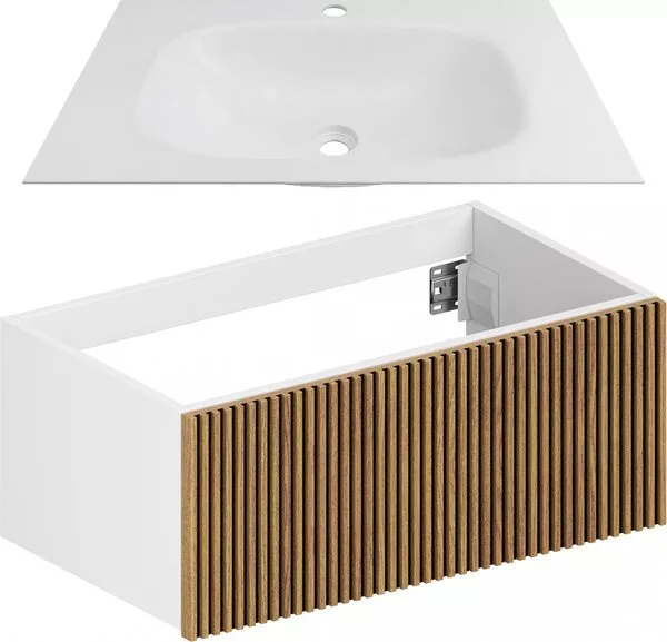 ЗОВ Тумба с умывальником Кито 100 K100LW0MRM + Oliveeka Flow F100W (бе