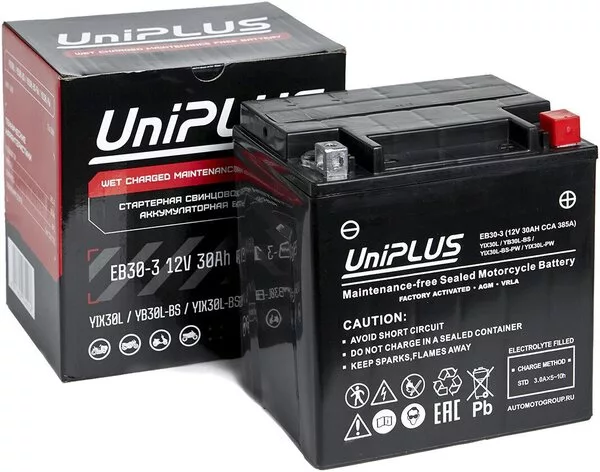 Мотоциклетный аккумулятор UniPLUS EB30-3 (30 А·ч)