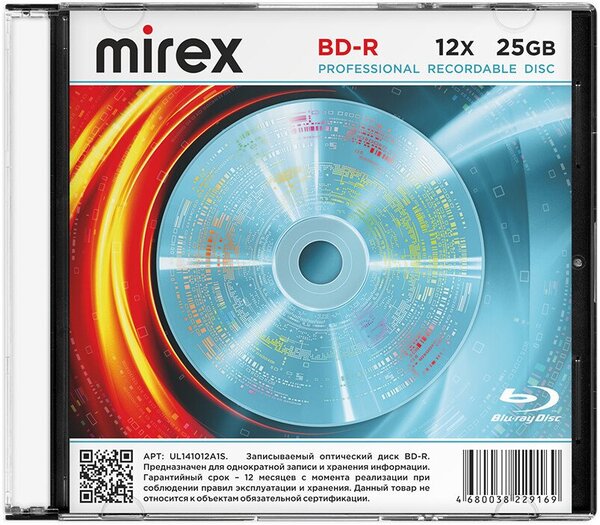 BD-R диск Mirex 25Gb 12x UL141012A1S (1 шт.)