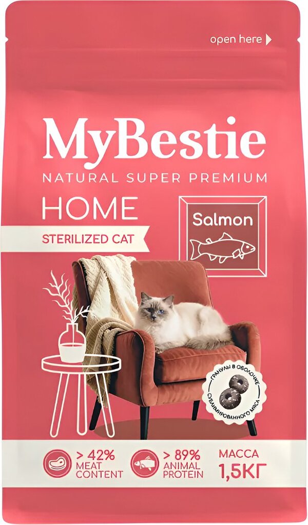 Сухой корм для кошек MyBestie Home Sterilized с лососем (1.5 кг)