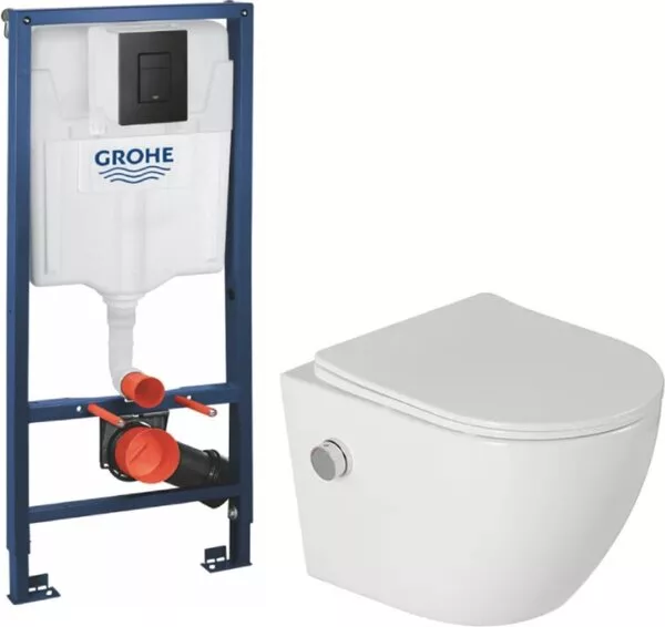 Унитаз подвесной Saniteco Rimless RT-203-B1 + GROHE Solido 38811KF0 (c