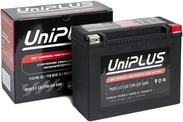 Мотоциклетный аккумулятор UniPLUS AGM MX18-3-3 (21 А·ч)