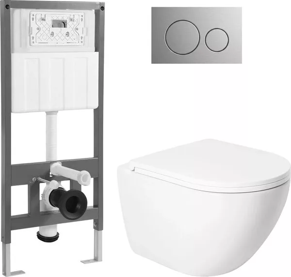 Унитаз подвесной Saniteco KW-9003WT + 501 + K01-SBR (с кнопкой, хром м