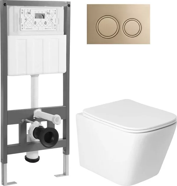 Унитаз подвесной Saniteco KW-9004WS + 501 + K01-PRG (с кнопкой, матово
