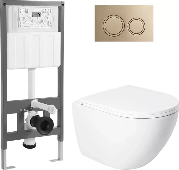 Унитаз подвесной Saniteco KW-9003WT + 501 + K01-PRG (с кнопкой, матово