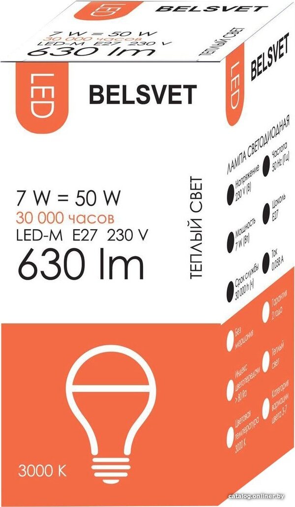 Светодиодная лампочка Belsvet LED-M A60 E27 7 Вт 3000 К