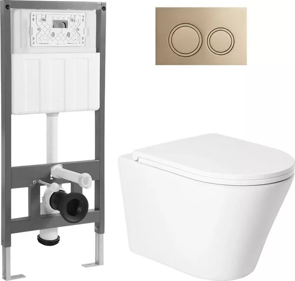 Унитаз подвесной Saniteco KW-9005W + 501 + K01-PRG (с кнопкой, матовое